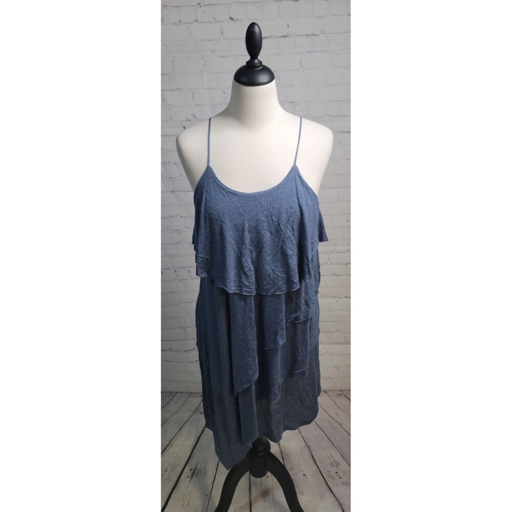 kensie Tiered Ruffle Blue Dress size Med Spaghetti Strap Round Neck Casual Light